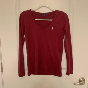 Polo Ralph Lauren Maroon Long Sleeve V Neck Shirt